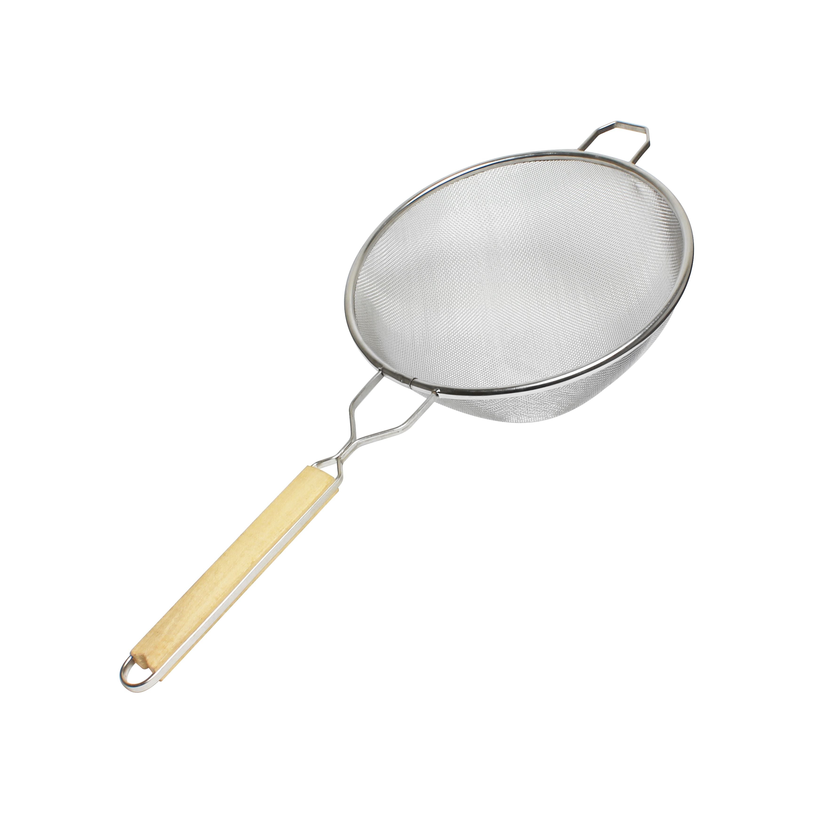 Thunder Group Fine Single Mesh Strainer with Flat Wooden Handle