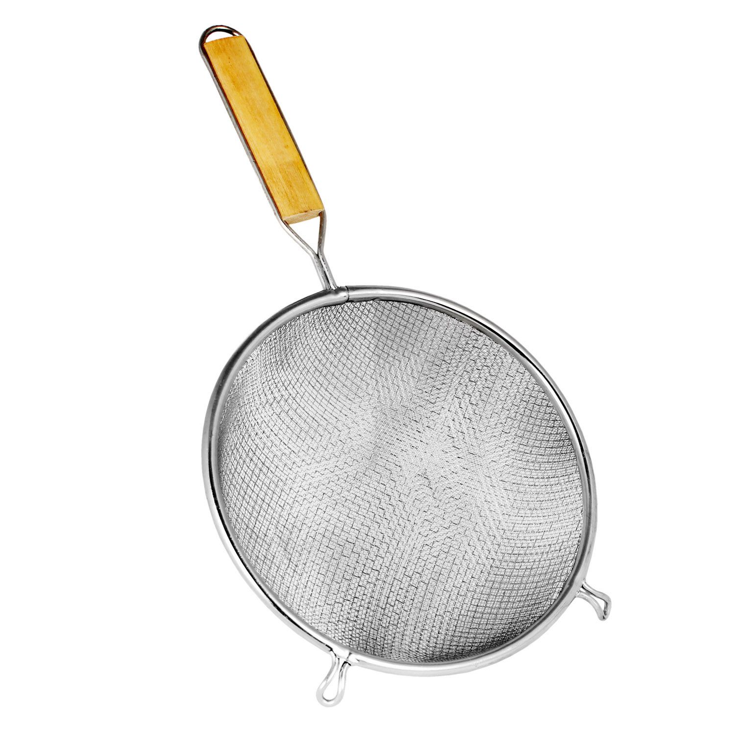 Thunder Group Fine Double Mesh Strainer with Flat Wooden Handle