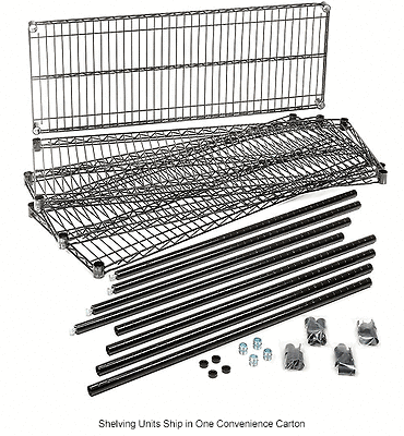 Nexel Wire Shelving Kit 36"W x 24"D x 74"H Black Epoxy 4 Shelves & Poles NSF