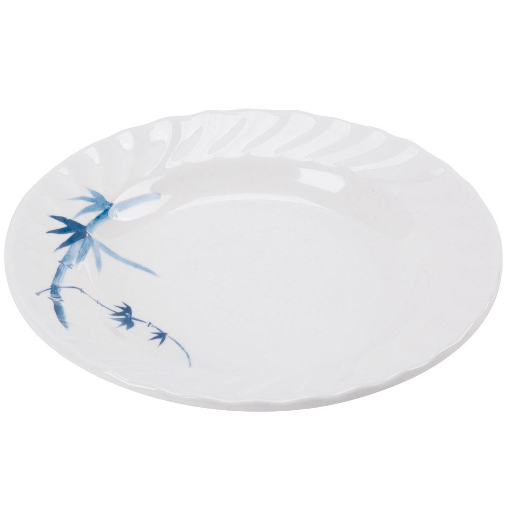 Thunder Group Curved Rim Melamine Plate, Blue Bamboo - 12/Pack