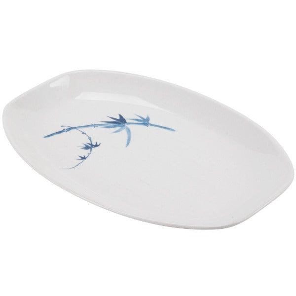 Thunder Group 2311BB Blue Bamboo 23 oz. Oval Melamine Teriyaki Tray - 12/Pack