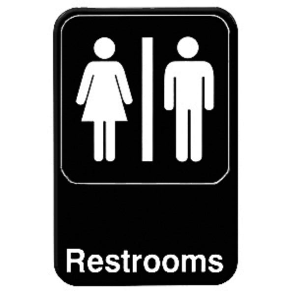 Thunder Group PLIS6908BK 6" x 9" Information Sign With Symbols, RESTROOMS