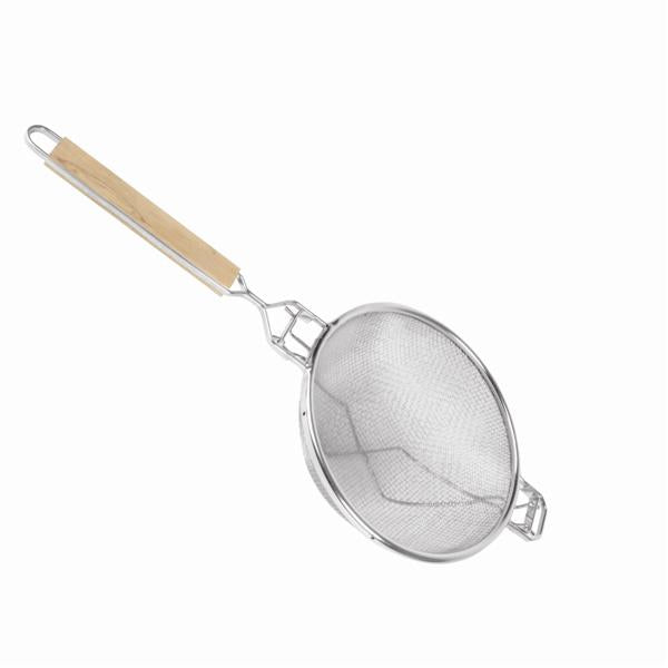 Thunder Group Reinforced Fine Double Mesh Strainer with Flat Wooden Handle