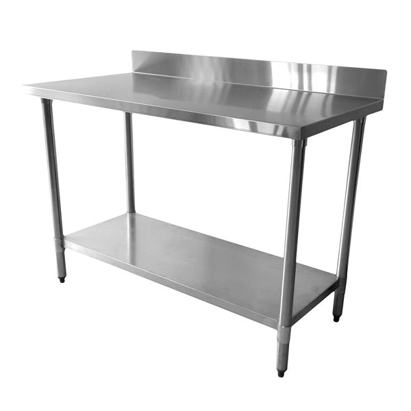 Thunder Group SLWT42448F4, 24" x 48" x 35", Flat Top Worktable with Flat Edges and 4" Backsplash