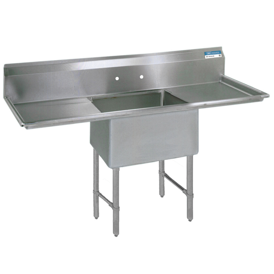 BK Resources 16 GA 1 Compartment Sink 24 X 24 X 14D Bowl, Dual Drainboards