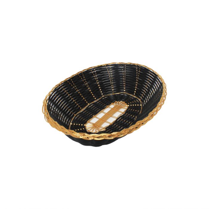 Thunder Group PLBB900G Black Oval Woven Bread Basket, 9 1/4" x 7" x 2 1/4" - 12/Pack