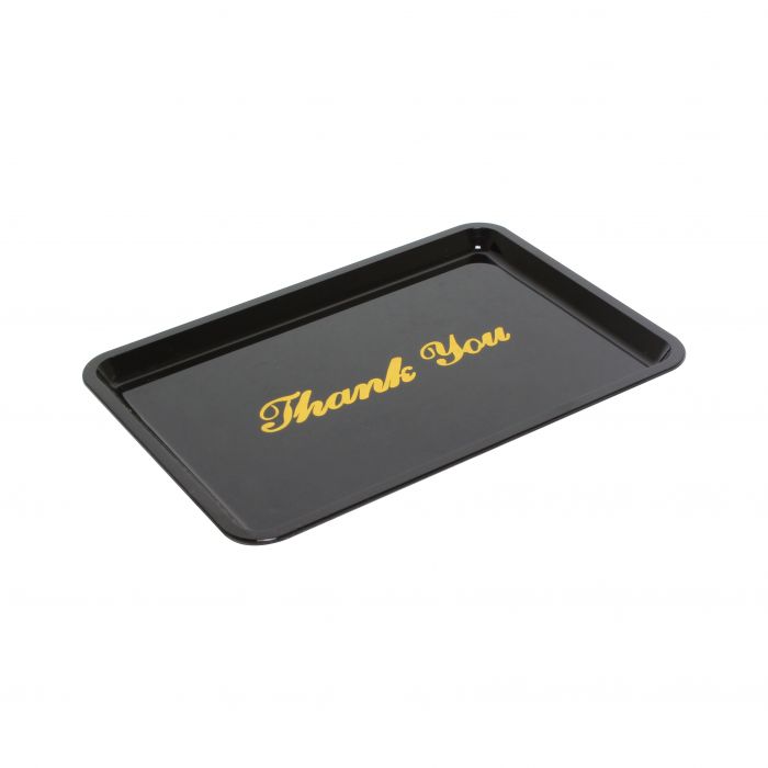 Thunder Group PLPT046BL Black Tip tray with Gold Imprinted "Thank you" - 12/Pack