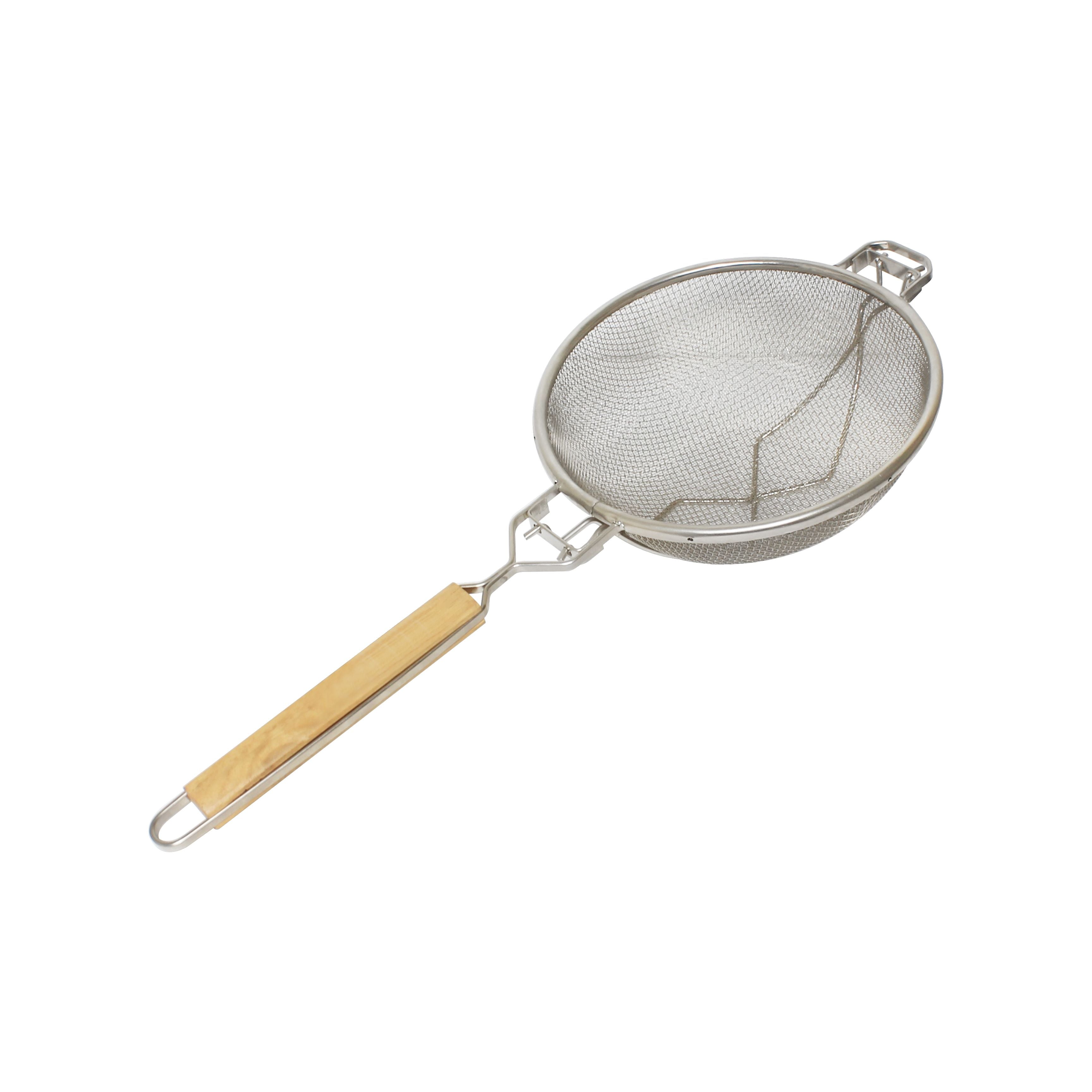 Thunder Group Reinforced Fine Double Mesh Strainer with Flat Wooden Handle