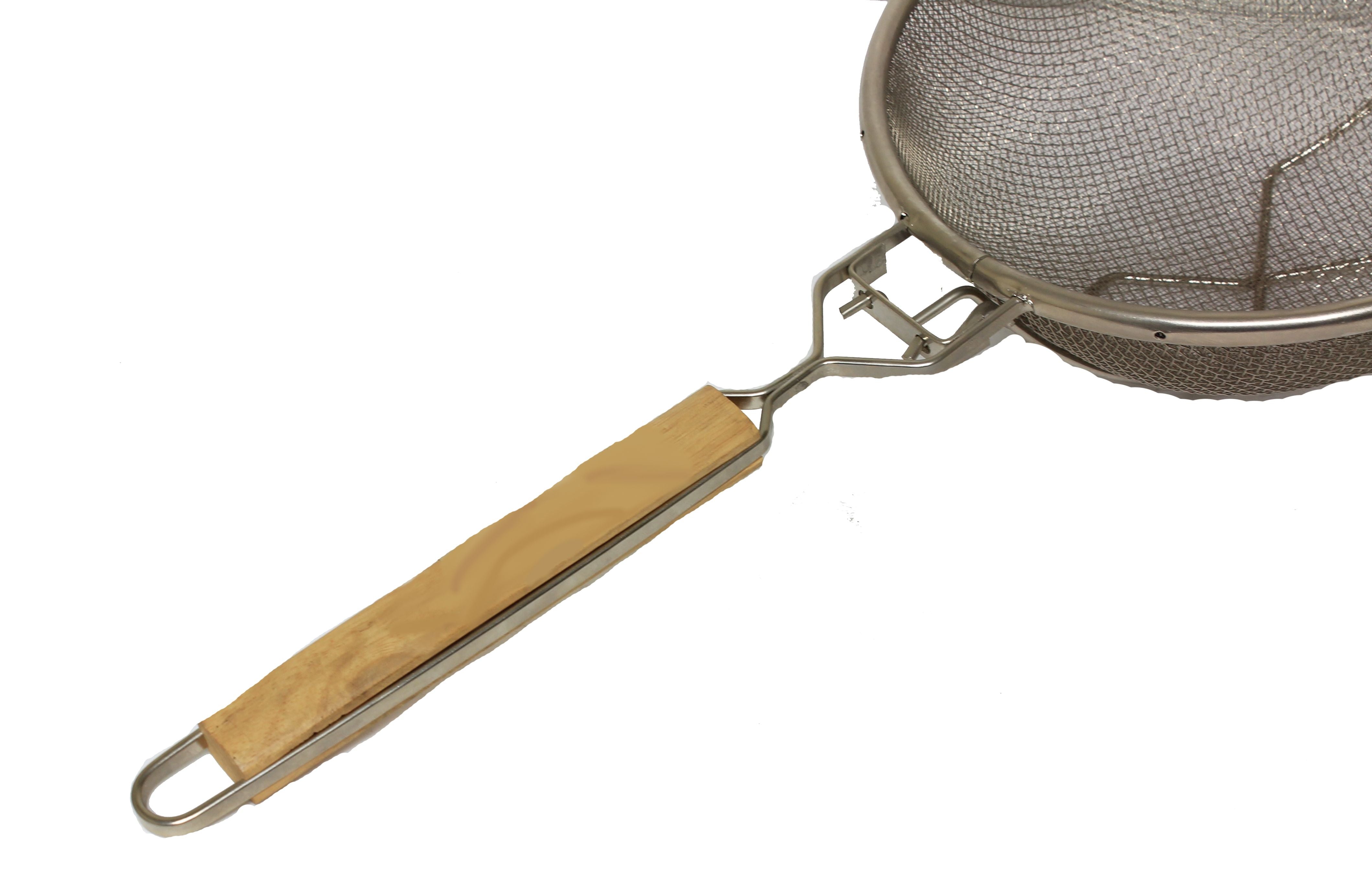 Thunder Group Reinforced Fine Double Mesh Strainer with Flat Wooden Handle