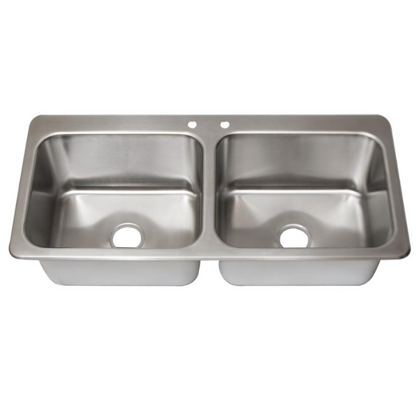 BK Resources (DDI2-20161224) 18 GA T-304 2 Compartment Drop-In Sink 20"X16"X12"D Bowl