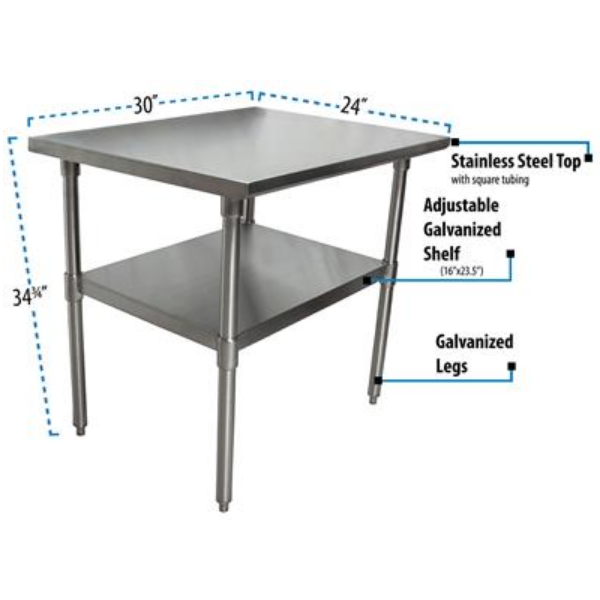 BK Resources (CTT-3024) 16 GA. T-304 30 X 24 Table Galvanized Base