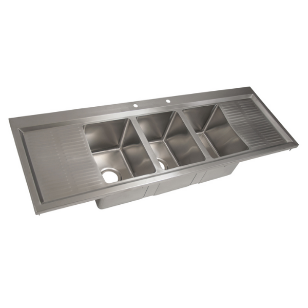 BK Resources (BK-DIS-1014-3-12T-PG) 3 Compartment Drop-In Sink 10 X 14 X 10D W 2 QTY 12" DB