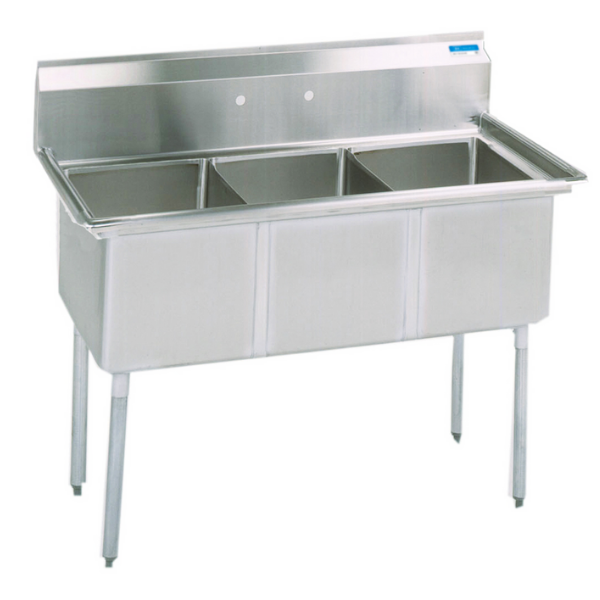 BK Resources 3 Compartment Sink 18 X 18 X 12D, No Drainboard