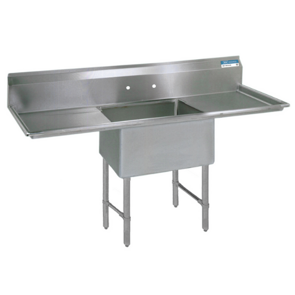 BK Resources 16 GA 1 Compartment Sink 18 X 18 X 14D Bowl, Dual Drainboards