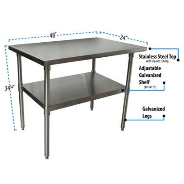 BK Resources (CTT-4824) 16 GA. T-304 48 X 24 Table Galvanized Base