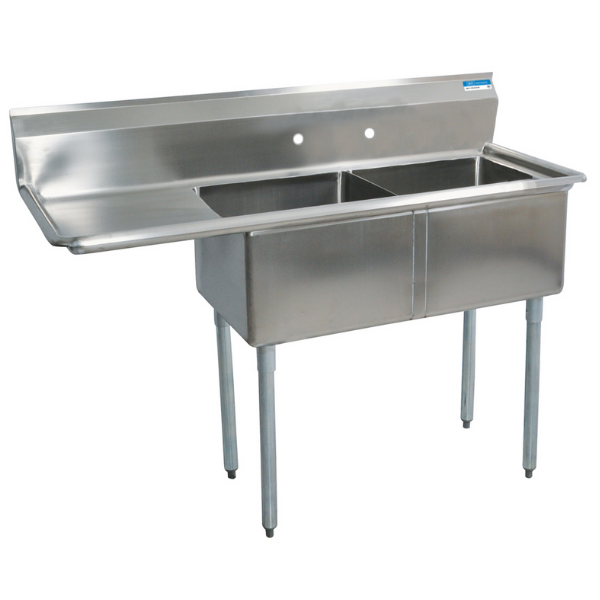 BK Resources 2 Compartment Sink 18X18X12D 18" Left Drainboard