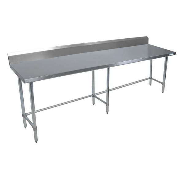 BK Resources (VTTR5OB-9624) 96" X 24" T-430 18 GA Table Stainless Steel 5" Riser Open Base