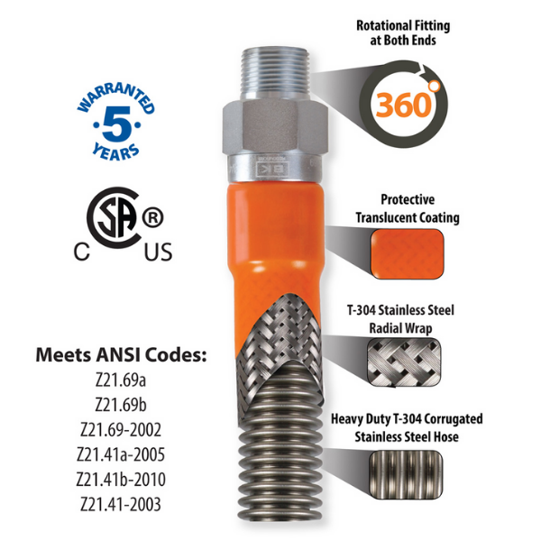 BK Resources (BKG-GHC-5048-QD-PT) 1/2" X 48" Gas Hose Connector