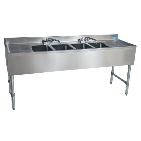 BK Resources 4 Compartment Underbar Sink 84"OAL 10X14X10D BOWLS SS