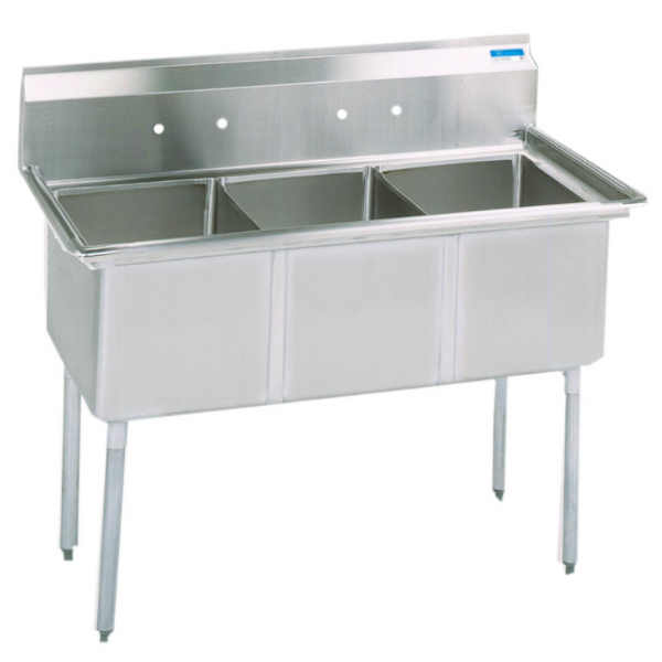 BK Resources 3 Compartment Sink 24 X 24 X 14D No Drainboard