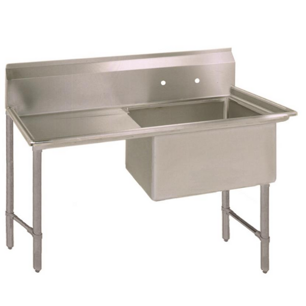 BK Resources 16 GA 1 Compartment Sink 24 X 24 X 14D Bowl, Left Drainboard