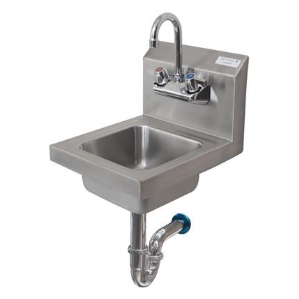 BK Resources (BKHS-W-SS-PT-G) SM Space Saver Hand Sink 2 Hole With Faucet P-Trap