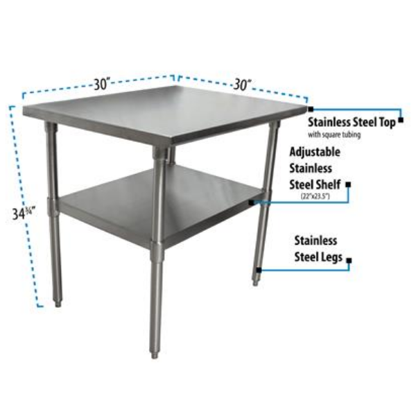 BK Resources (CVT-3030) 16 GA. T-304 30 X 30 Table Stainless Steel Base