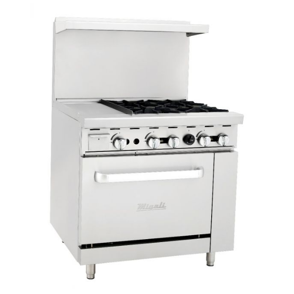 Migali-C-RO4-12GL-NG 4 Burner Range, 12” Griddle Left Side, (1) Oven, Natural Gas