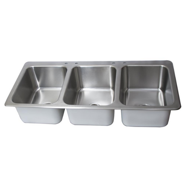 BK Resources (DDI3-162012224) 18 GA T-304 3 Compartment Drop-In Sink 16"X20"X12"Bowls