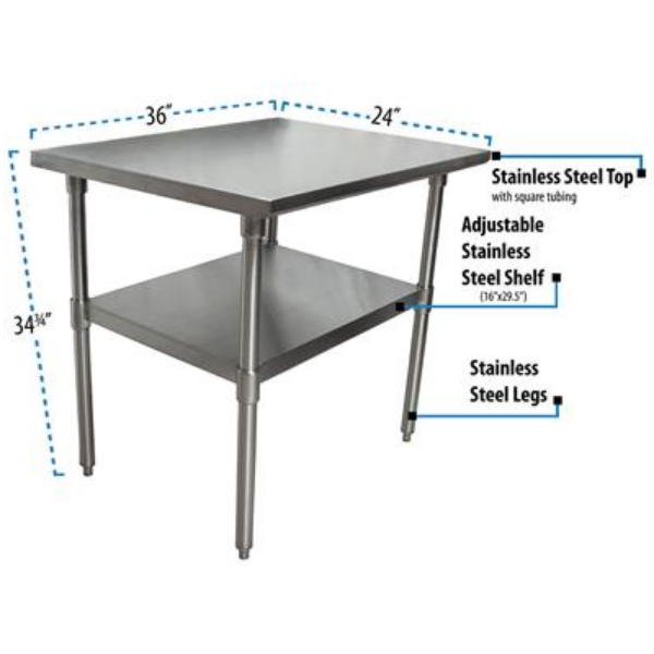 BK Resources (QVT-3624) 14 GA. T-304 36 X 24 Table Stainless Steel Base