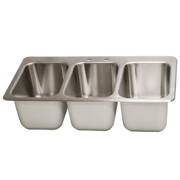 BK Resources (DDI3-10141024-P-G) 18 GA. T-304 3 Compartment Drop-In Sink 10"X14"X10"D Bowls