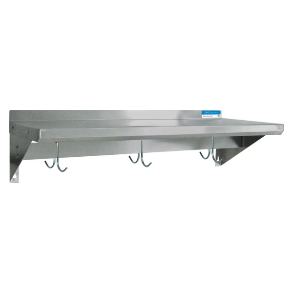 BK Resources (BKWS-1224-PR) 12 x 24 Stainless Steel T-304 18 GA Wall Shelf With Pot Rack