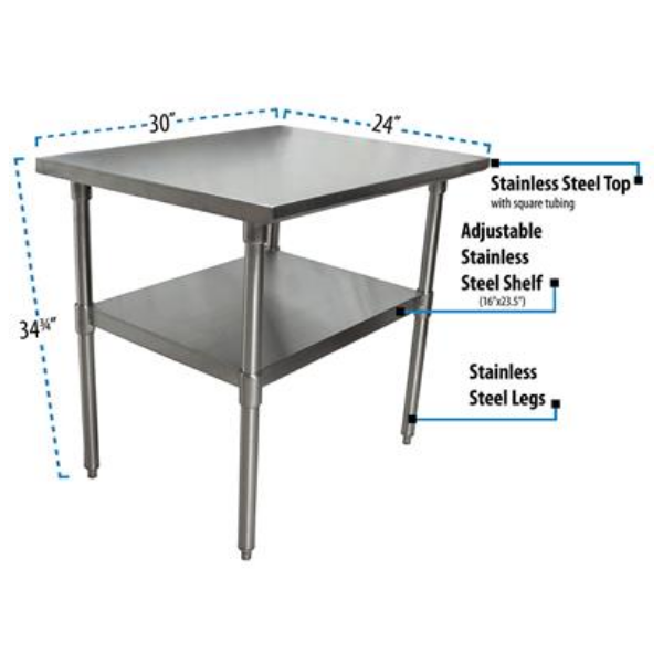 BK Resources (QVT-3024) 14 GA. T-304 30 X 24 Table Stainless Steel Base