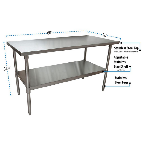 BK Resources (SVT-6030) 60" X 30" T-430 18 GA Stainless Steel Table Top and Base