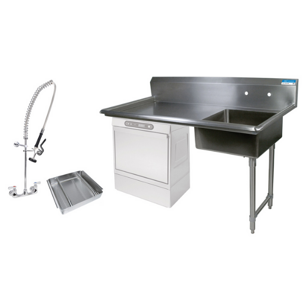 BK Resources (BKUCDT-50-R-SS-P3-G) 18 GA.SS 50" Right Side Undercounter Dishtable Kit