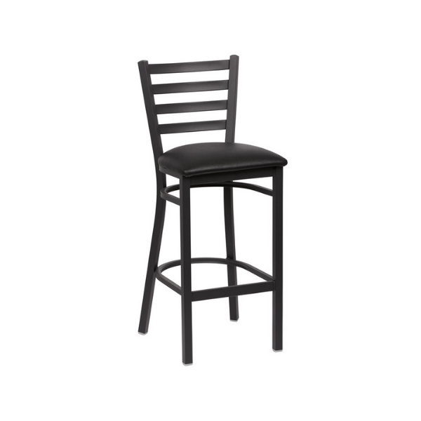 Royal Industries (ROY 9002 BLK) Ladder Back Metal Bar Stool, Black Seat