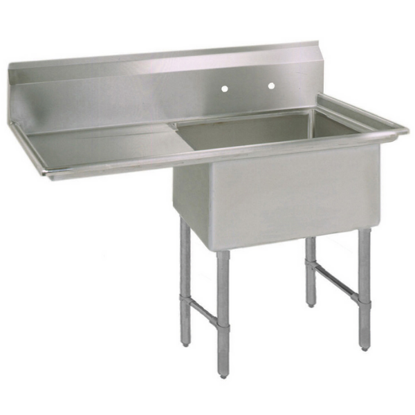 BK Resources 1 Compartment Sink 18X18X12D 18" LEFT DB With Stainless Steel Legs & Bracing