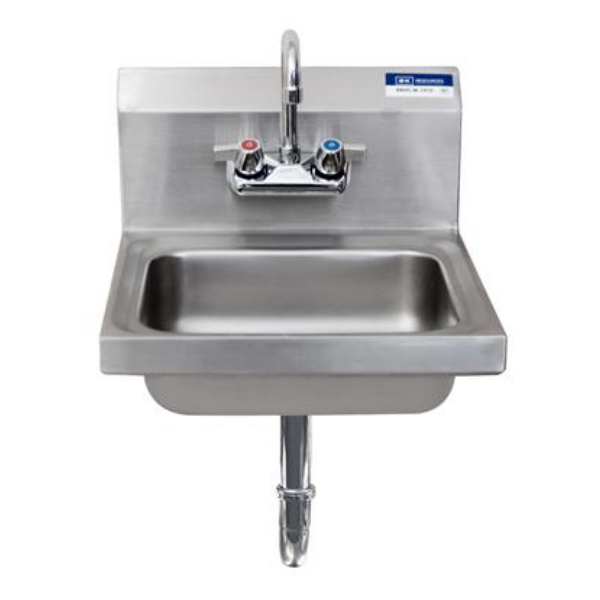 BK Resources (BKHS-W-1410-PT-G) SM Hand Sink 2 Hole With Faucet P-Trap