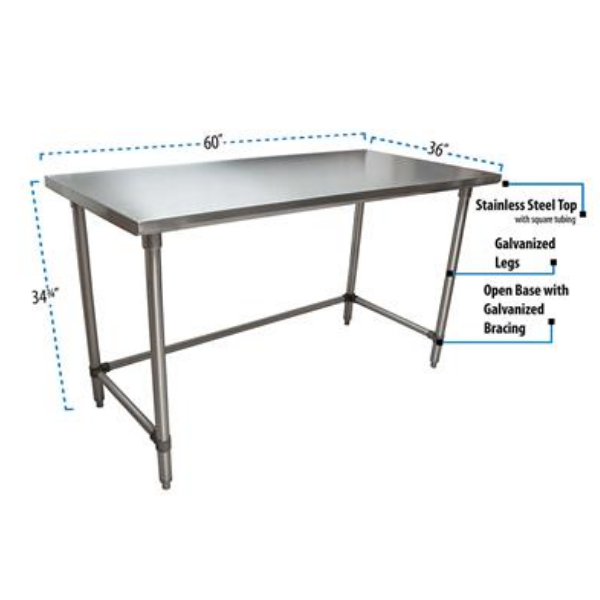 BK Resources (CTTOB-6036) 16 GA. T-304 60 X 36 Table Galvanized Open Base