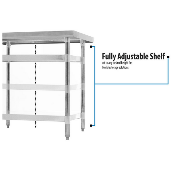 BK Resources (QVT-8430) 14 GA. 84 X 30 Table Stainless Steel Top 18 GA Stainless Steel Shelf