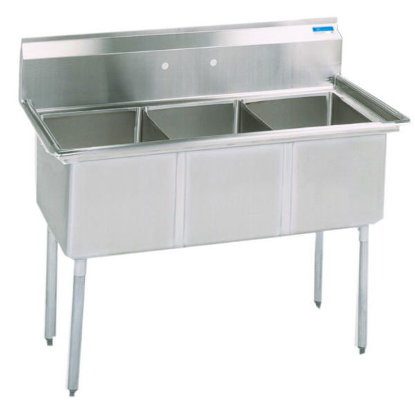 BK Resources 3 Compartment Sink 15 X 15 X 14D, No Drainboard