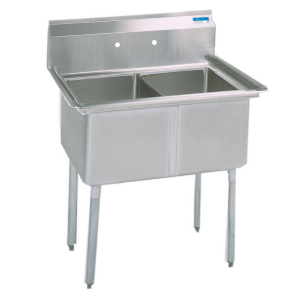 BK Resources 2 Compartment Sink 24 X 24 X 14D No Drainboard