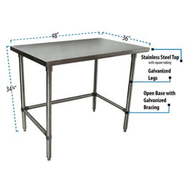 BK Resources (CTTOB-4836) 16 GA. T-304 48 X 36 Table Galvanized Open Base