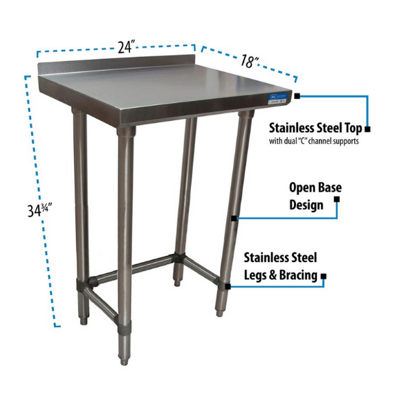 BK Resources (SVTROB-1824) 18" X 24" T-430 18 GA Table Stainless Steel 1.5" Riser Open Base