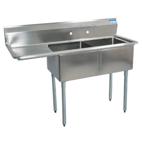 BK Resources 2 Compartment Sink 24 X 24 X 14D 24" Left Drainboard