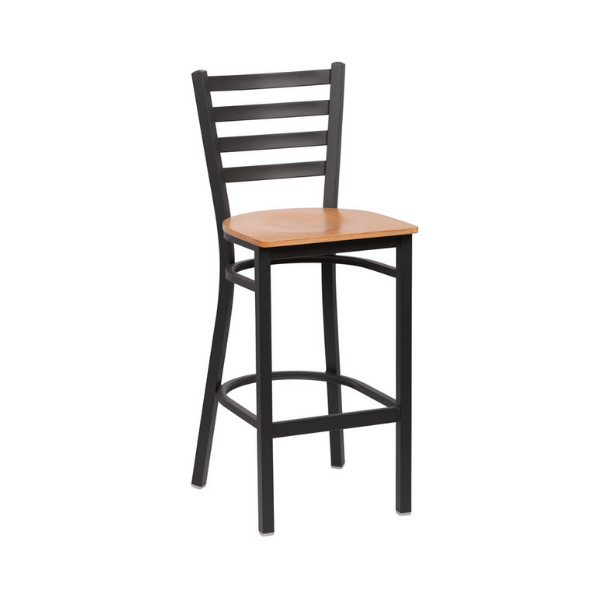 Royal Industries (ROY 9002 N) Ladder Back Metal Bar Stool, Natural Finish Wood Seat