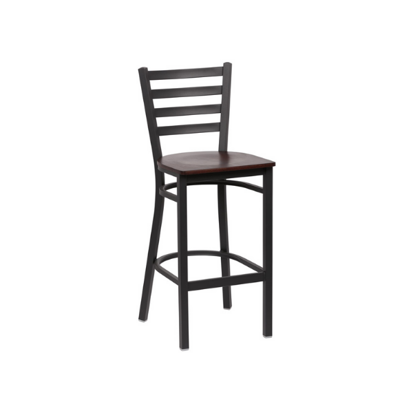 Royal Industries (ROY 9002 W) Ladder Back Metal Bar Stool, Walnut Finish Wood Seat