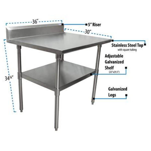 BK Resources (CTTR5-3630) 16 GA. T-304 5" Riser 36 X 30 Table Galvanized Base