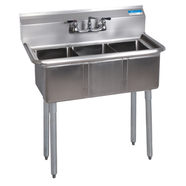 BK Resources 3 Compartment Sink 10 X 14 X 10D No Drainboard