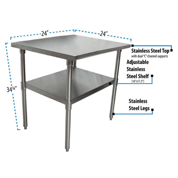 BK Resources (SVT-2424) 24" X 24" T-430 18 GA Stainless Steel Table Top and Base